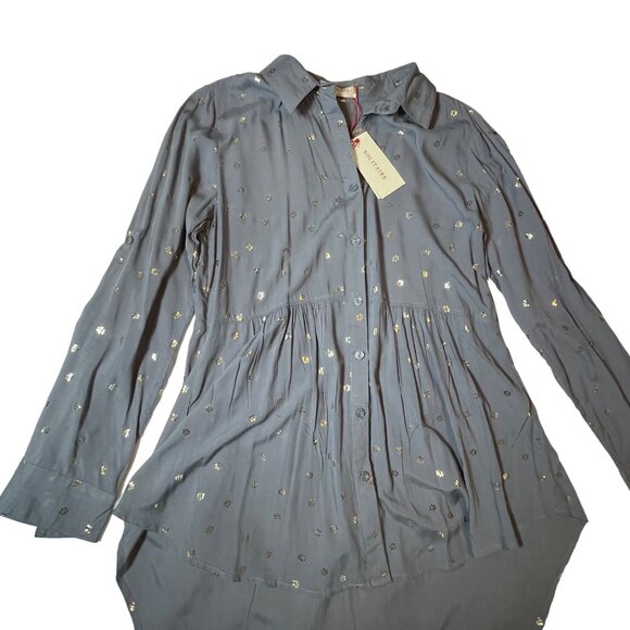 Solitaire Women's Medium Gray artisan Metallic Floral High-Low Button-Up Tunic S - Picture 6 of 8